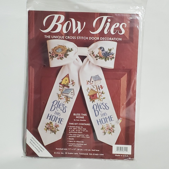 JCA Other - Bow Ties Cross Stitch Door Decoration Kit with Birdhouses Floral Design #08111